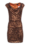 A-line Sequined Back Zipper Cowl Neck Above the Knee Cap Sleeves Dress