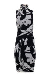 Abstract Print Mock Neck Fitted Dress
