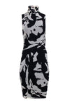 Fitted Abstract Print Mock Neck Dress