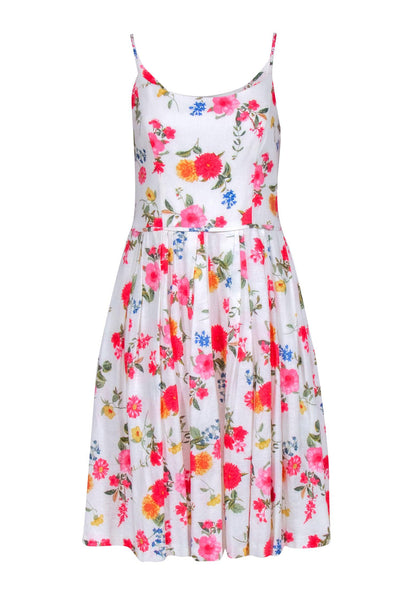 Sleeveless Floral Print Hidden Side Zipper Open-Back Pocketed Midi Dress With a Bow(s)