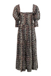 Summer Puff Sleeves Sleeves Smocked Square Neck Animal Leopard Print Maxi Dress With Ruffles