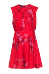 Sophisticated Hidden Back Zipper Floral Print Sleeveless Cocktail Silk Party Dress