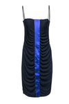Sophisticated Sleeveless Striped Print Ruched Hidden Side Zipper Gathered Bodycon Dress/Evening Dress