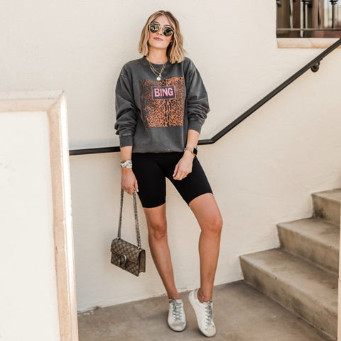 graphic tee and biker shorts easy outfit