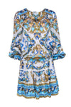 V-neck Self Tie Drawstring Viscose Dropped Waistline General Print Long Sleeves Beach Dress