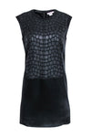 General Print Shift Applique Mesh Back Zipper Sleeveless Short Round Neck Little Black Dress