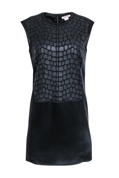 Applique Mesh Back Zipper Sleeveless Shift General Print Short Round Neck Little Black Dress