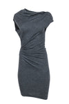 Cowl Neck Asymmetric Gathered Sleeveless Wool Dress