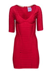 Sexy V-neck Short Sleeves Sleeves Short Fitted Hidden Back Zipper Bandage Dress