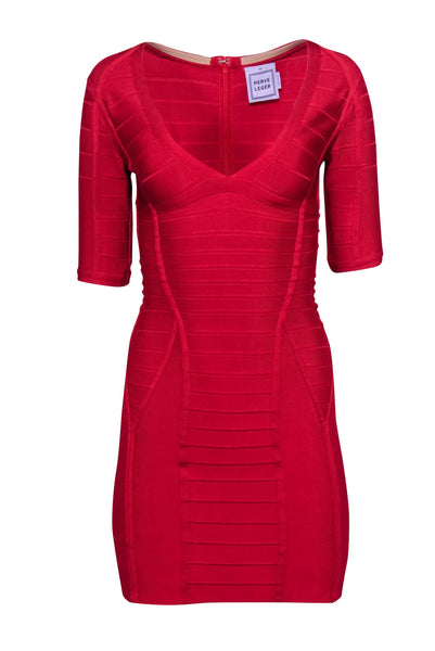 Sexy V-neck Fitted Hidden Back Zipper Short Short Sleeves Sleeves Bandage Dress