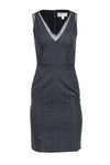 V-neck Sheath Hidden Back Zipper Mesh Plunging Neck Sheath Dress