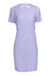 Slit Hidden Back Zipper Front Vent Pleated Short Sleeves Sleeves Scoop Neck Shift Dress