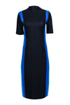 Slit Fitted Hidden Back Zipper Mock Neck Midi Dress