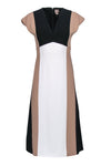 Sophisticated V-neck Colorblocking Hidden Back Zipper Short Sleeves Sleeves Midi Dress