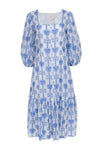 Rayon General Print Square Neck Embroidered Tiered Tank Shirt Dress With Pearls