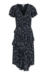 Floral Print Ruffle Trim Hidden Side Zipper Faux Wrap Short Sleeves Sleeves Beach Dress/Maxi Dress