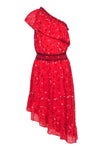 Elasticized Waistline One Shoulder Smocked Asymmetric Floral Print Dress With Ruffles