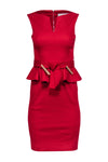 V-neck Sleeveless Belted Back Zipper Peplum Dress With a Bow(s)