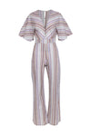 Short Sleeves Sleeves Keyhole Plunging Neck Striped Print Jumpsuit