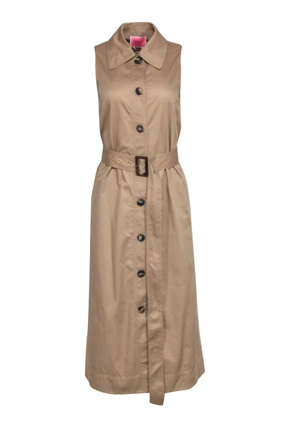 Sleeveless Belted Button Front Midi Dress