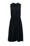 A-line Sleeveless Hidden Back Zipper Keyhole Pleated High-Neck Viscose Elasticized Waistline Midi Dress