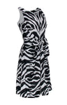 Pocketed Animal Zebra Print Sleeveless Dress With a Bow(s)