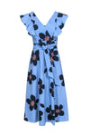 A-line V-neck Floral Print Cotton Faux Wrap Hidden Side Zipper Belted Cutout Cap Sleeves Sleeveless Spring Summer Dress With Ruffles
