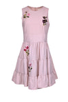 Spring Summer Hidden Back Zipper Embroidered Sleeveless Floral Print Polyester Dress