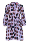 V-neck Geometric Print Hidden Back Zipper Fitted 3/4 Sleeves Fit-and-Flare Polyester Dress With Ruffles