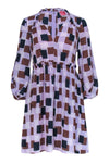 V-neck Fit-and-Flare Polyester Hidden Back Zipper Fitted Geometric Print 3/4 Sleeves Dress With Ruffles