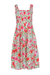 Sleeveless Slit Pocketed Floral Print Smocked Summer Cotton Midi Dress