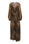 Sophisticated V-neck Animal Snake Print Slit Wrap Belted Cocktail Long Sleeves Beach Dress/Maxi Dress With a Sash