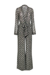 Sexy Animal Snake Print Long Sleeves Tie Waist Waistline Button Front Pocketed Semi Sheer Slit Polyester Jumpsuit