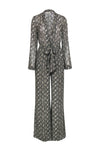 Sexy Pocketed Button Front Semi Sheer Slit Polyester Long Sleeves Tie Waist Waistline Animal Snake Print Jumpsuit