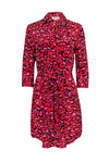 Tall Tall 3/4 Sleeves Belted Button Front Animal Leopard Print Tie Waist Waistline Dress With a Sash