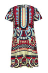 Swing-Skirt Short Geometric Print Grecian Pocketed Hidden Back Zipper Shift Dress