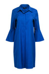 Collared Bell Sleeves Above the Knee Button Front Pocketed Shift Shirt Dress