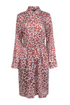 Animal Leopard Print Collared Tie Waist Waistline Long Sleeves Pocketed Button Front Shirt Dress With a Sash
