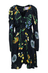 Floral Print Long Sleeves Hidden Back Zipper Button Front Dress