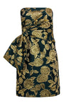 Tall Strapless Floral Print Short Jacquard Hidden Back Zipper Dress With a Bow(s)