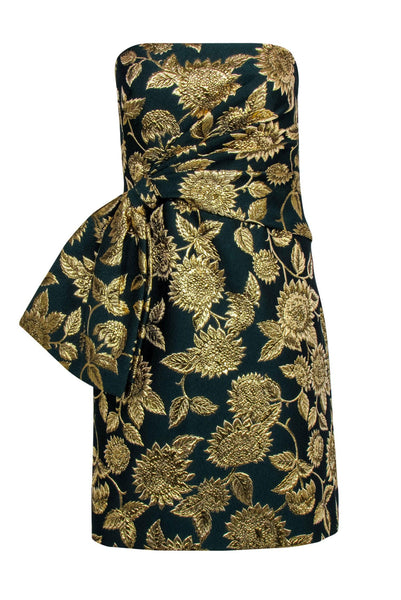 Tall Strapless Floral Print Hidden Back Zipper Jacquard Short Dress With a Bow(s)