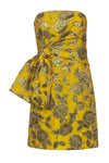 Tall Strapless Jacquard Hidden Back Zipper Floral Print Short Dress With a Bow(s)