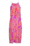 V-neck Abstract Print Silk Beach Dress/Maxi Dress With Ruffles