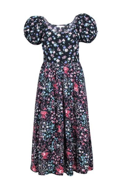 Cotton Floral Print Pocketed Slit Hidden Side Zipper Short Sleeves Sleeves Party Dress/Maxi Dress