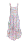 Smocked Pleated Embroidered Shirred Button Front Hidden Side Zipper Floral Print Cotton Spring Midi Dress