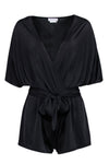 Short Sleeves Sleeves Faux Wrap Romper With a Sash