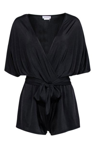 Faux Wrap Short Sleeves Sleeves Romper With a Sash