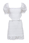 Puff Sleeves Sleeves Smocked Short Cutout Ruffle Trim Elasticized Waistline Dress