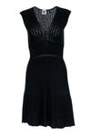 V-neck Fit-and-Flare Fitted Ribbed Cap Sleeves Fall Little Black Dress