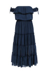 Semi Sheer Tiered Off the Shoulder Viscose Midi Dress With Ruffles